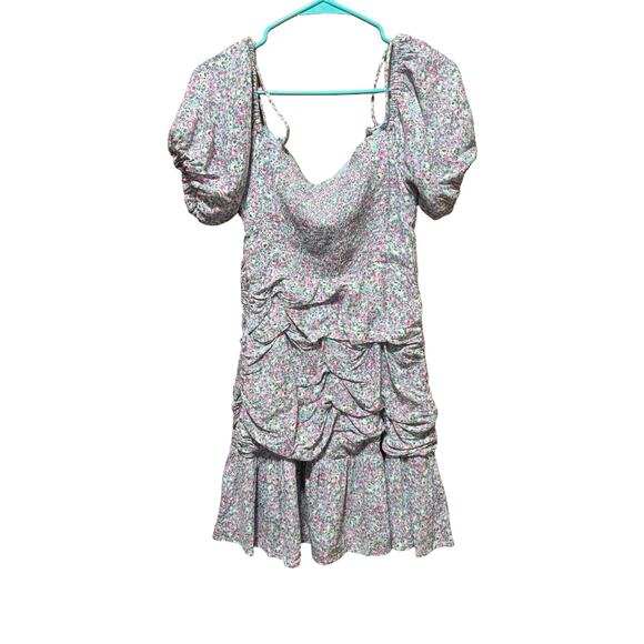 ASTR The Label Blue Pink Ditsy Floral Off-Shoulder Ruched Mini Dress Size M - Picture 6 of 8